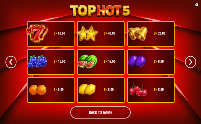 top hot 5 paytable
