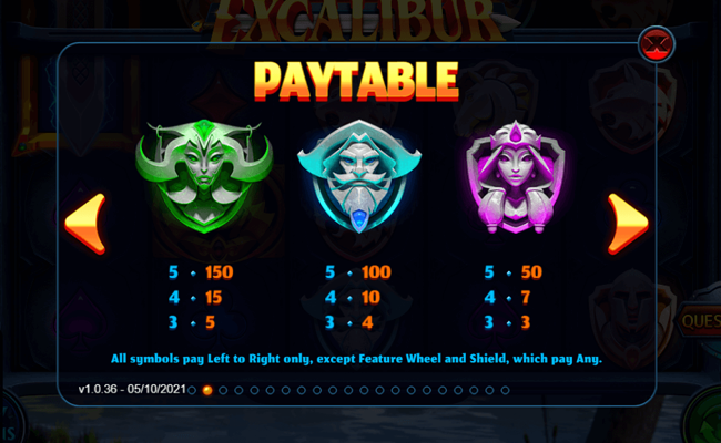 towering pays exacalibur paytable 1