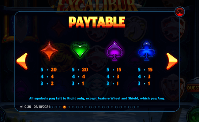 towering pays exacalibur paytable 3