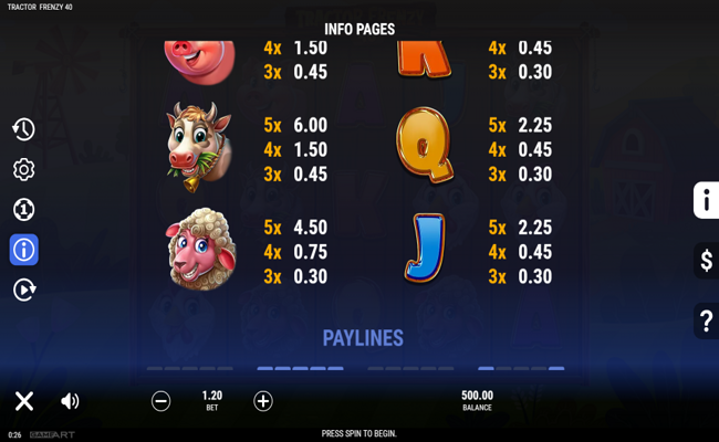 tractor frenzy 40 paytable 3