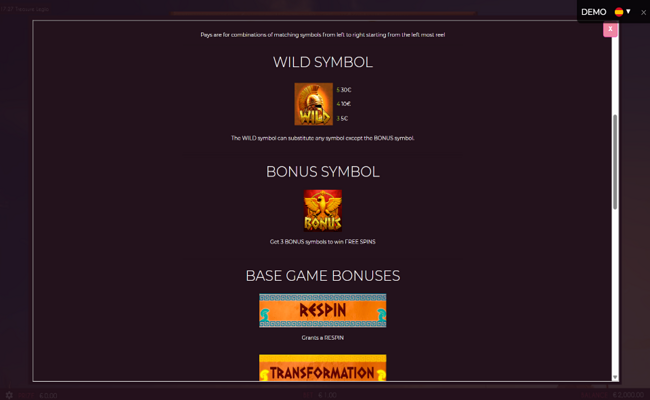 treasure legio paytable 2