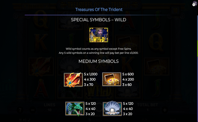 treasures of the trident paytable 1