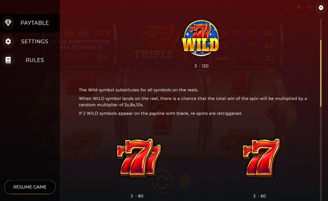 triple 7s paytable 1