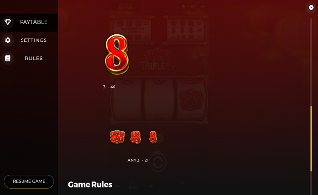 triple 8s paytable 2