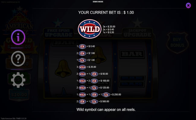 triple american blitz paytable 1
