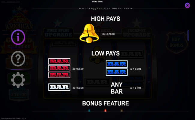 triple american blitz paytable 2