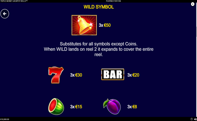 triple money jackpot bells paytable 1