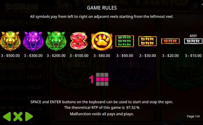 triple tigers paytable