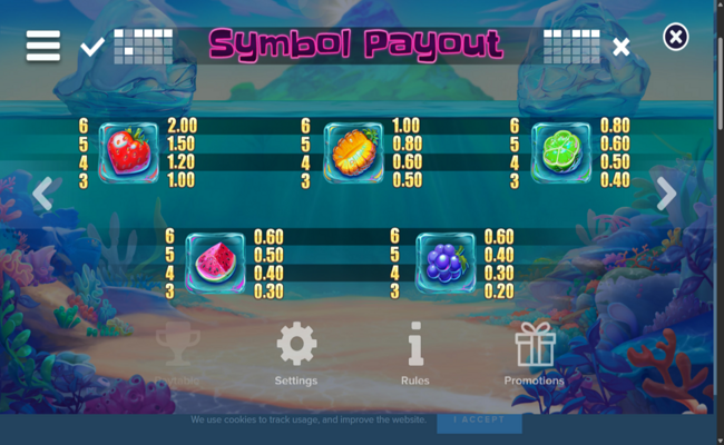 tropicool 5 paytable 1
