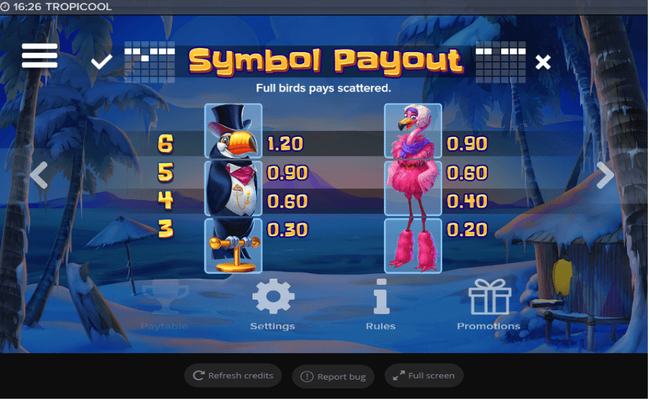 tropicool paytable