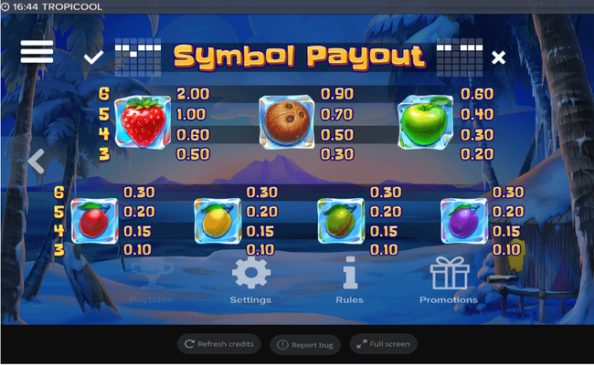 tropicool paytable2