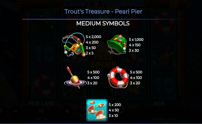 trouts treasure pearl pier paytable 1