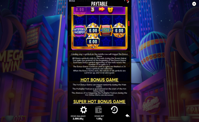 trump it mania hot bonus paytable 2