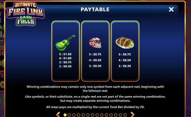 ultimate fire link cash falls olvera street paytable 1