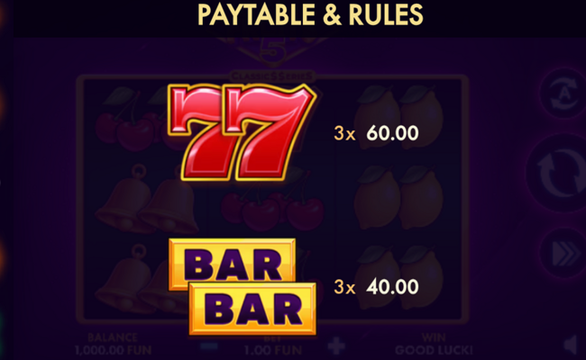 ultimate fruits 5 classic series paytable 1