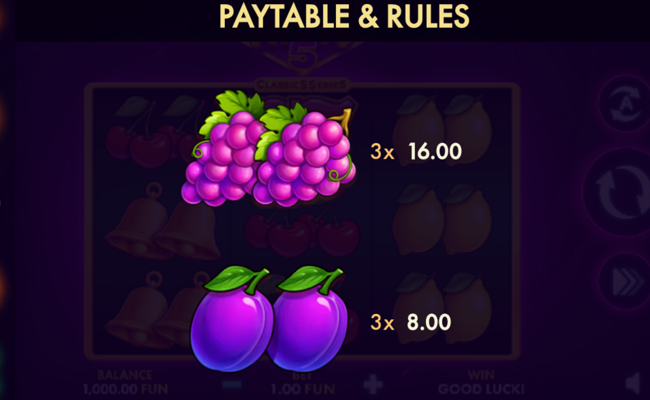 ultimate fruits 5 classic series paytable 3