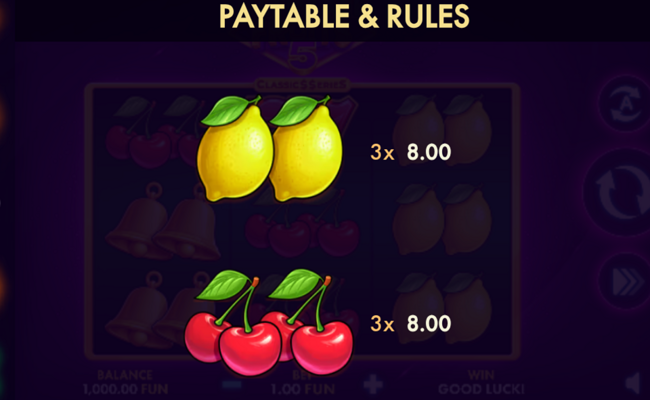 ultimate fruits 5 classic series paytable 5
