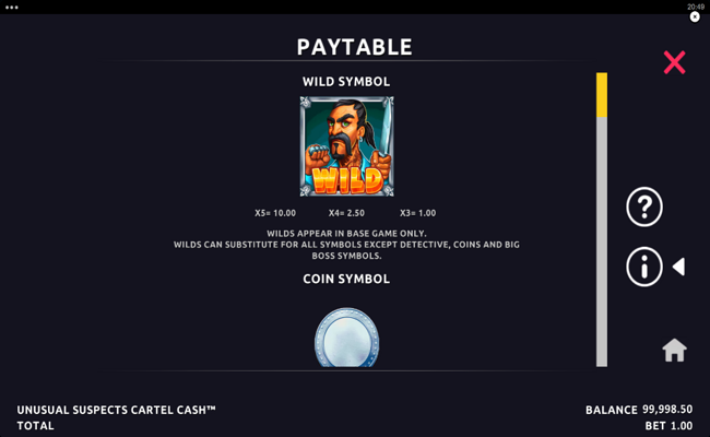 unusual suspects cartel cash paytable 1