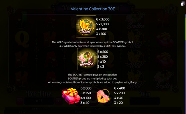 valentine collection 30 lines paytable 1