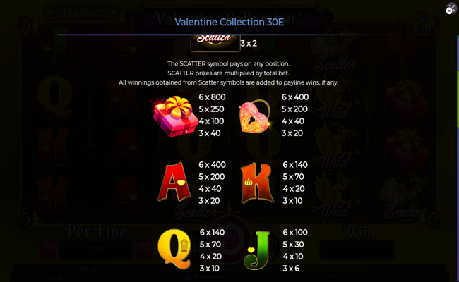 valentine collection 30 lines paytable 2