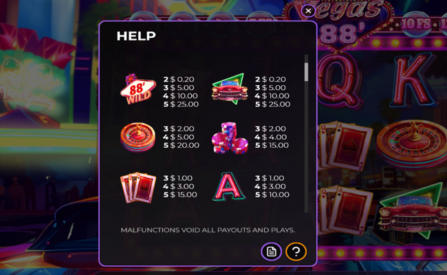 vegas 88 paytable 1
