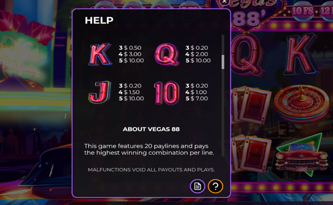 vegas 88 paytable 2