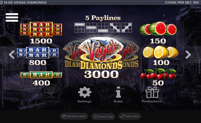 vegas diamonds paytable