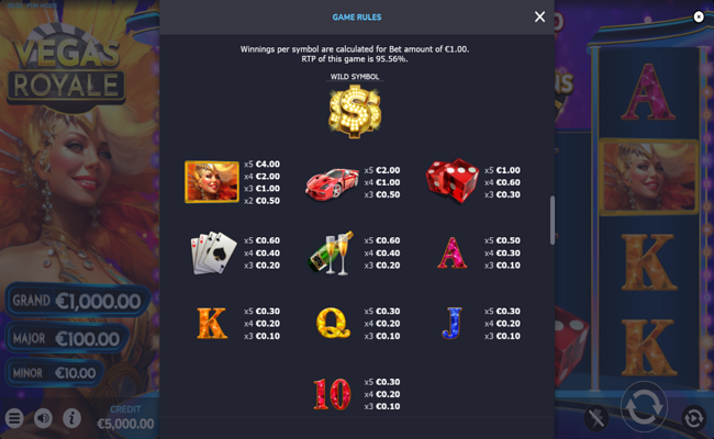 vegas royale paytable