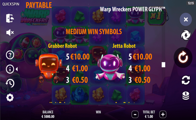 warp wreckers power glyph paytable 1