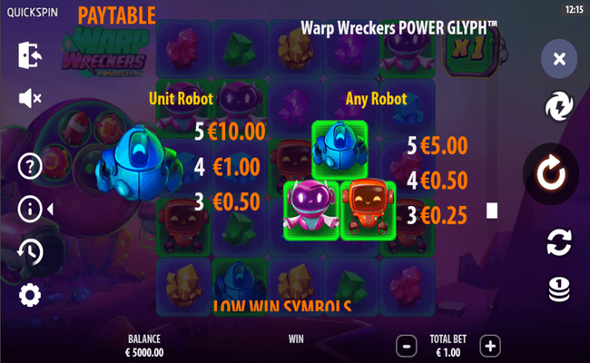 warp wreckers power glyph paytable 2
