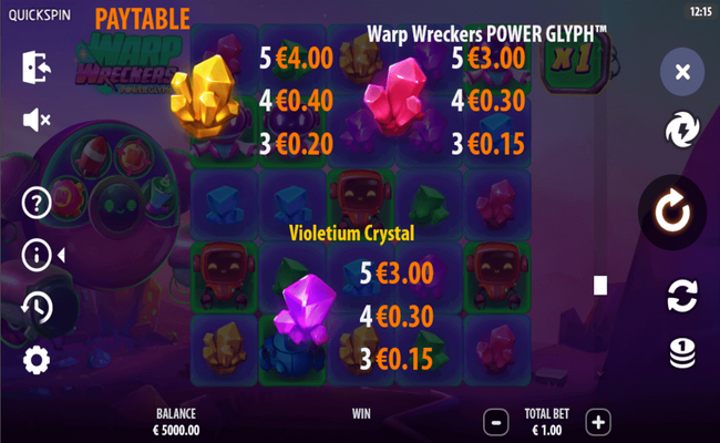 warp wreckers power glyph paytable 3