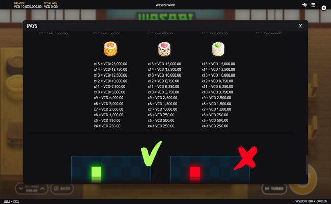 wasabi wilds paytable 2