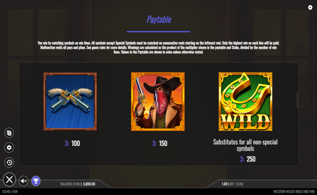 western wilds hold and win paytable 1