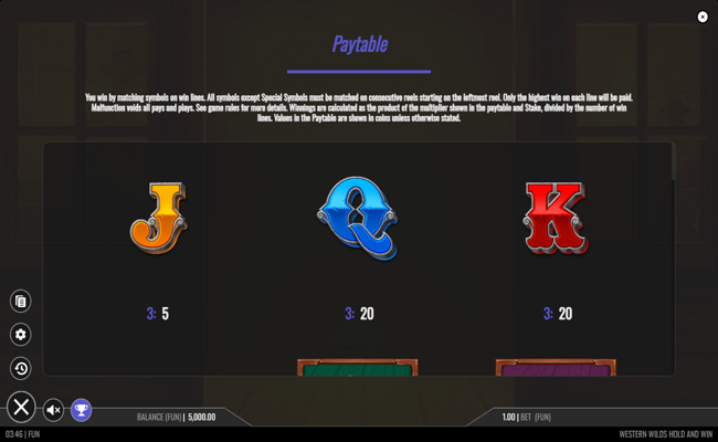 western wilds hold and win paytable 3