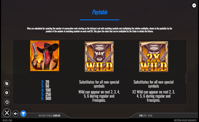 western wilds megaways paytable 1