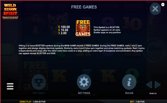 wild bison spirit hold and win paytable 2