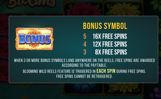 wild blooms paytable 2