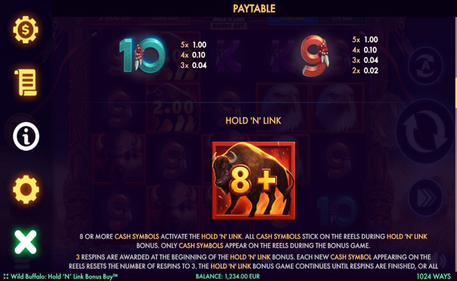 wild buffalo hold n link bonus buy paytable 2