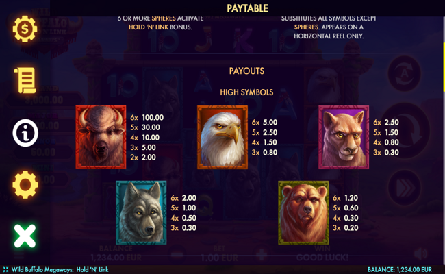 wild buffalo megaways hold n link paytable 1