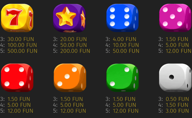 wild cash dice paytable