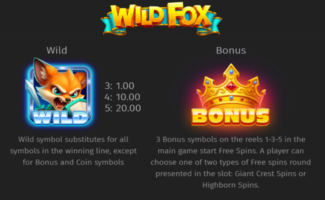 wild fox paytable 1
