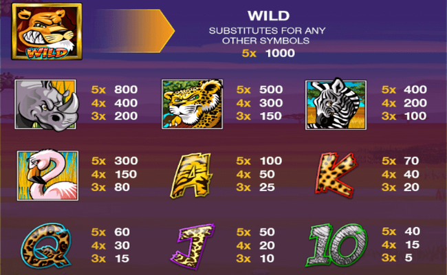 wild gambler paytable