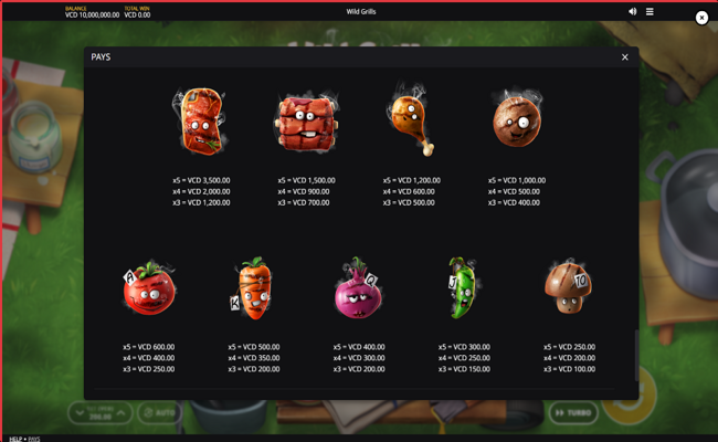 wild grills paytable 2