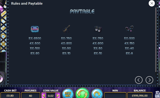 wild karaoke paytable 1