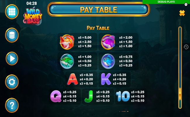 wild money bass paytable
