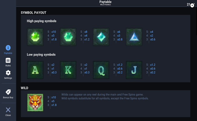 wild pounce paytable
