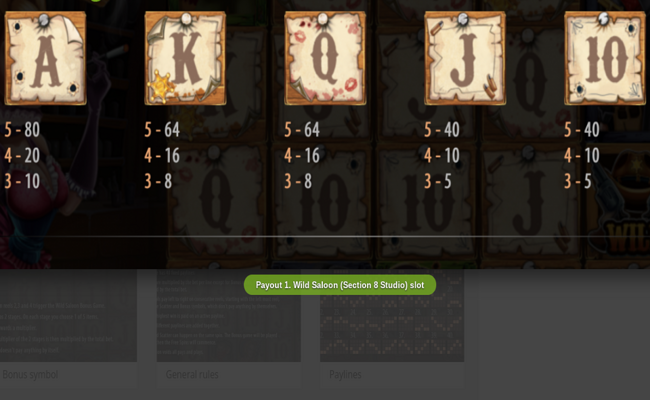 wild saloon paytable 2