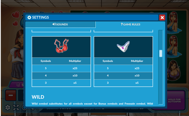 wild school paytable3