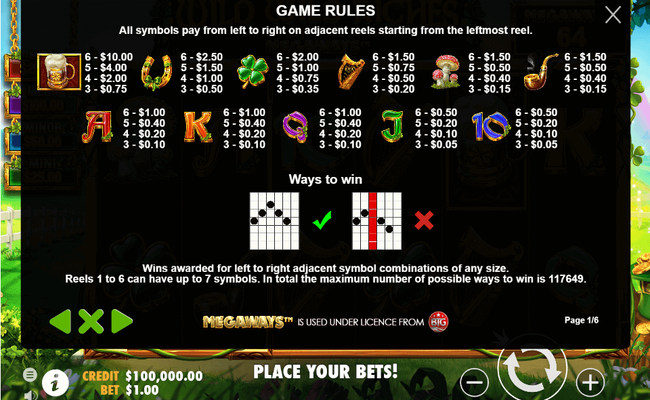 wild wild riches megaways paytable