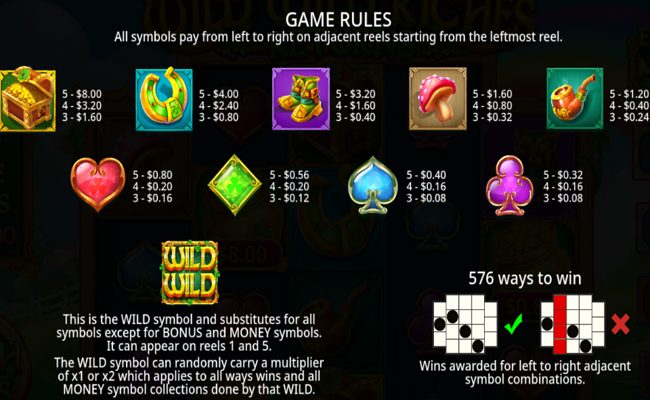 wild wild riches returns paytable